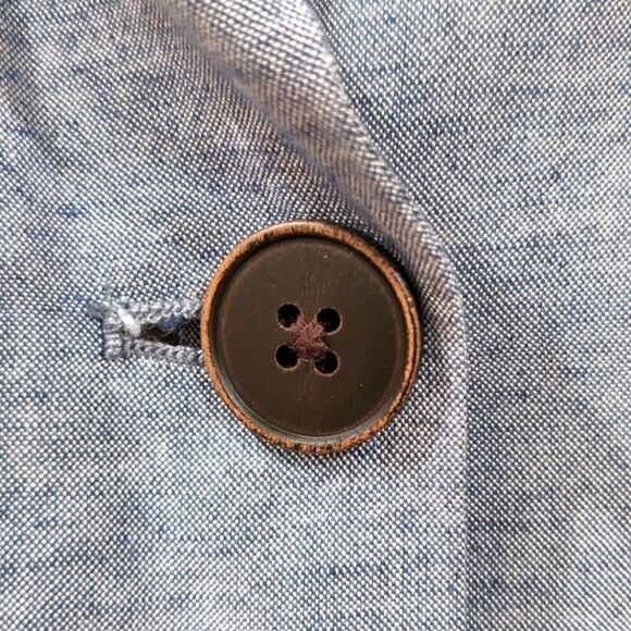 DREW Anthropologie Linen Blend Chambray Blue One Button Blazer Women Size Small - Picture 7 of 9